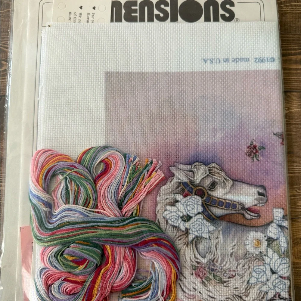 Retired Dimensions Floral Carousel Horse Cross Stitch Kit